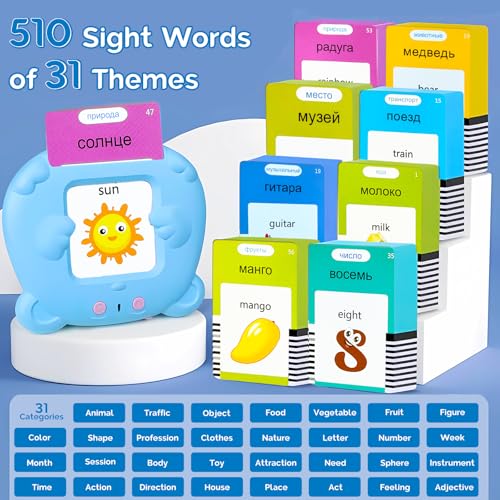 English Talking Flash Cards Bilingual for Kids - Russian, Blue - color: Russian, size: Blue
