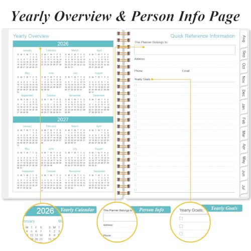 2026-2027 Monthly Planner - August 2026 - December 2027, Two Pages Per Month, 17 Monthly Calendar/Planner with Tabs, Inner Pocket, 6.4" x 8.5", Rose Flowers - color: Rose Flower, size: 6.4" x 8.5"