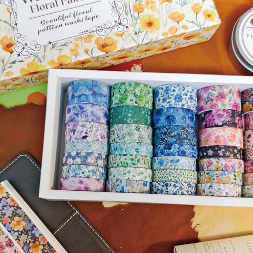 Bomichi 42-Roll Floral Thin Washi Tape Sticker Set 3 Meters per Roll - color: Yellow floral print