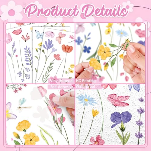 Flower Wall Decals, 8 Sheets 60 Pcs - color: Flower Butterfly