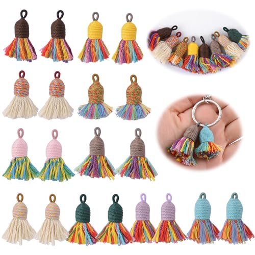 Multicolor Tassels, 20 Piece Handmade Tassels Pendants, Colorful Cotton Sewing Tassel Charms Bulk for Earring Jewelry Making Keychain DIY Projects - color: 10 Colors-4.5cm