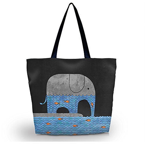 Beach Tote Bags Travel Shopping Bag With Zippered for Women - color: Elephant