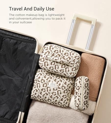 HBselect Quilted Makeup Bag, 3Pcs Cotton Large Travel Makeup Bags Organizer - color: A-3PCS-Floral 30