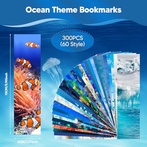 300PCS Ocean Bulk Bookmarks for Kids Classroom 60 Designs Cool Ocean Bookmark Cute Book Mark Double Sided Bookmark for Book Lovers Students Children Rewards Gifts - color: 300 Ocean