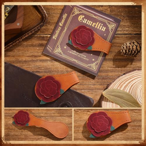 2PCS Leather Magnetic Bookmarks for Women, Personalized Leather Bookmark, PU Magnet Bookmark Clips Book Holder - style: Camellias & Irises