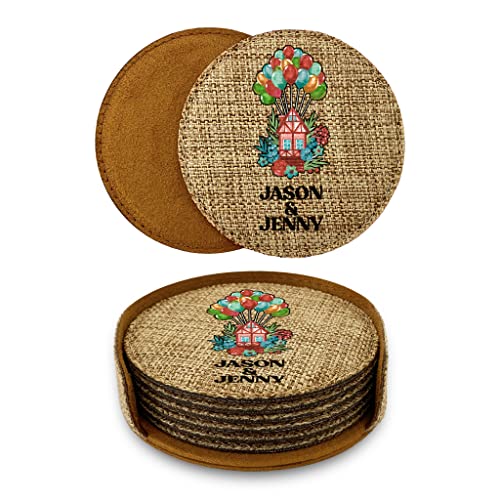 Smile Art Design Couple Names CUSTOM COASTER Set of 6 with base Round Burlap Material Home Design Personalized Prints Personalized Gifts House warming Wedding Christmas Gift Rustic Decor Style10 - color: Style 10, size: Set of 6 - Round Coaster
