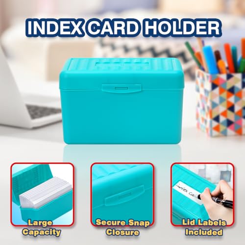 H4D 3x5 Index Card Holder with 100 Index Cards and 25 Dividers, Teal - color: Teal, size: 3"x5"