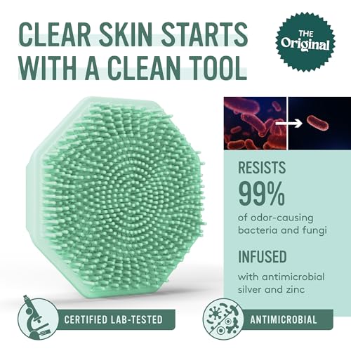 Sud Scrub® Antimicrobial Silicone Face Scrubber, 1 Pack, Gentle Face Exfoliator for Sensitive Skin, Eco Friendly Facial Cleansing Brush, Exfoliating Face Brush for Men and Women (Mint) - color: Mint