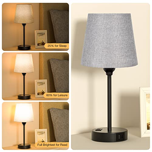 Grey Bedside Lamps Set 2 for Bedroom - Dimmable Touch, USB C+A, AC Outlet - color: Gray