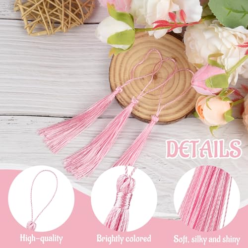 100 Pcs Bookmark Tassels Bulk Pink Soft Craft Silky Handmade Mini Tassels for Jewelry Making with Loops for DIY Craft Accessory Dress Decoration - color: Pink