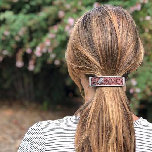 DANFORTH Butterfly & Bee Rose Barrette | Pewter Handcrafted in USA - color: Rose