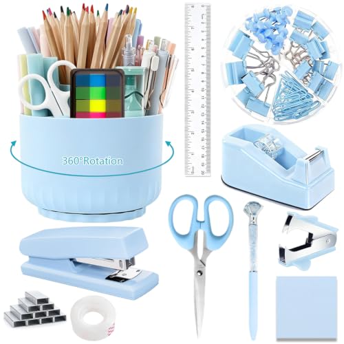 Office Supplies,School Supplies,Blue Desk Accessories,Desk Organizer,Scissors,Stapler,Tape Dispenser,Binder Clips,Staples,Staple Remover,Sticky Notes,Clear Tape,Pen,Ruler,Best Gift,11pcs - color: Blue, size: 11 pcs set