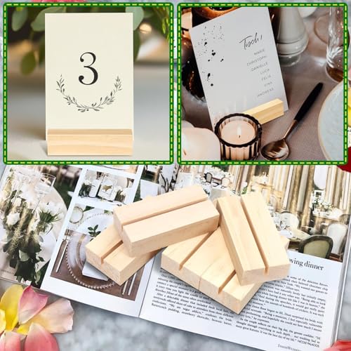 15Pcs 2.75x1.38 Inches Wood Table Number Stands, Wooden Place Card Holders, Acrylic Sign Holders for Wedding, Ceremony, Birthday, Party, Home Decoration, Events (3mm Slots) - size: 15 Pcs- L 2.75"- Slots 3mm