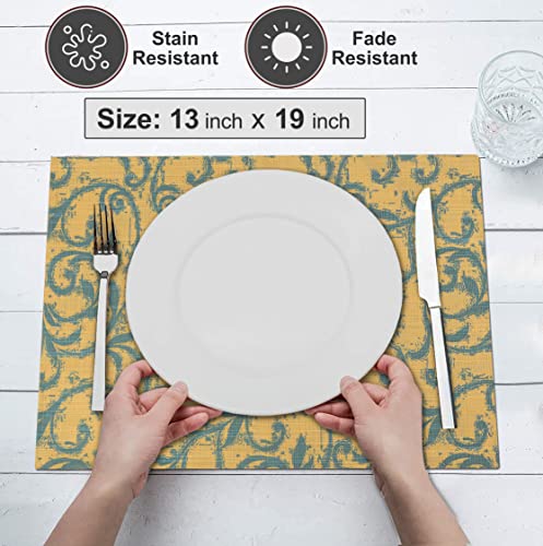 Ruvanti Placemats Set of 6, 100% Cotton Place Mats of 13"x19", Vine Spirals - color: Vine Spirals
