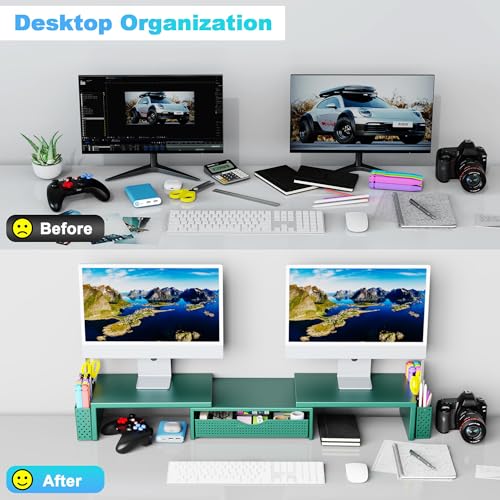 Spacrea Dual Monitor Stand Riser with Drawer and 2 Pen Holders - color: Dark Gree