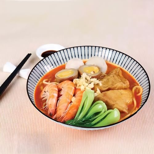 38 oz Japanese Ramen Bowls Set of 6, Large Pho Bowls, 8 Inch Ceramic Blue and White Soup Bowls, Mixing Pattern - color: Mixing Pattern
