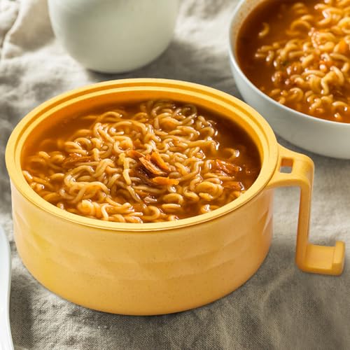 1 Set Microwave Ramen Cooker Bowl with Utensils, Yellow - color: Yellow