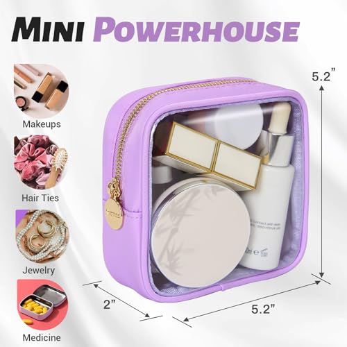 Aveniee Make up Bag for Purse, Clear Mini Cosmetic Bag Cute Zipper Pouches for Organizing Car Essentials Travel Toiletry Lipstick-Purple - color: Purple