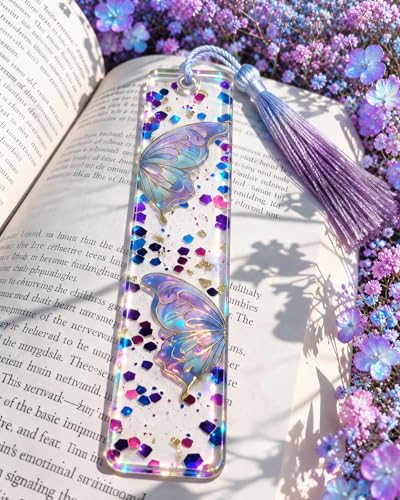 Buleens Bookmarks for Women - Purple Butterfly Book Marks for Readers Book Lovers, Personalized Handmade Resin Bookmark with Tassels, Pretty and Aesthetic - color: Purple Butterfly