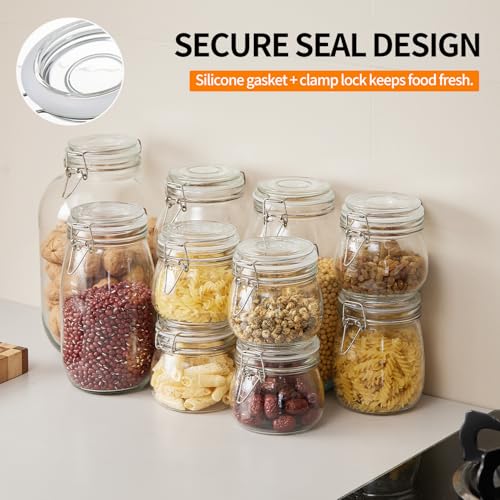 8 Pack 9.5oz Food Storage Jars with Airtight Lids, Preserving Seal Wire Clip Fastening Glass Containers, Canisters for Kitchen Organization, Flour, Cereal, Pasta, Sugar, Beans, Pickling Jars(9.5 Oz*8) - size: 9.5 Oz*8