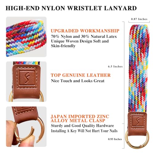 Fishent Stretchy Key Chain, Cute Keychain Wristlet, Upgraded Woven Wrist Lanyard for Keys, Key Chains for Women Men Car Keys ID Badges Card Wallet Phone, Rainbow - color: Rainbow