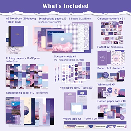 Scrapbooking Supplies Kit, Aesthetic Junk Journal Supplies, Scrapbook Kit - color: Moonlight