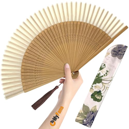 Hand Fan for Women Foldable - Folding Chinese Japanese Vintage Bamboo Silk Fan - Ideal for Hot Flashes, Church, EDM, Festivals, Dancing and Gifts (Bamboo-White) - color: Bamboo-white