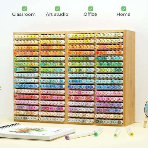 Ohuhu Bamboo Marker Organizer Hold 224 Markers for Honolulu Oahu Series - style: Right Angle Hold 224 Markers