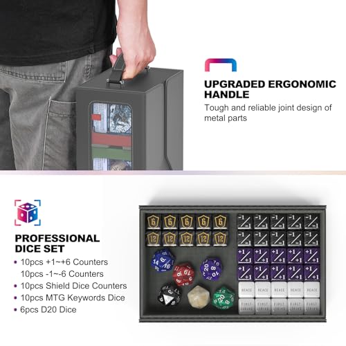 UAONO Commander Deck Box, 6-Deck Modular TCG Deck Case with Extra Dice Set - color: Multicolour Limited with Dice Set