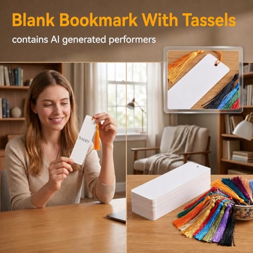 100Pcs Blank Bookmarks with Random Colored Tassels
