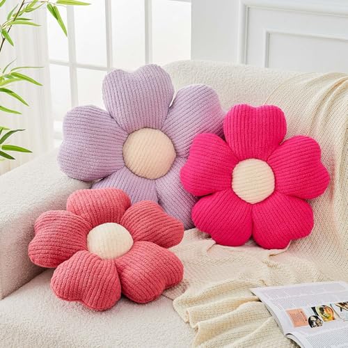 Kcvvcr Flower Throw Pillow, Cute Flower Shaped Pillow Decorative Throw Pillow for Bed Couch, Soft Daisy Pillows Floor Seating Cushion Cushions (14.9 Inch Purple) - color: Purple, size: 14.9 Inch