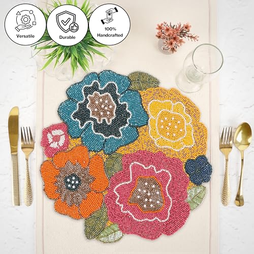 Beaded Placemats for Dining Table, 13 Inches Beaded Placemats for Farmhouse Decor and Kitchen Table Décor, Round Table Mats for Dining Tables, Non-Slip Place mat (Multi) - ALPHA Living HOME - color: Multicolor, size: Set of 1