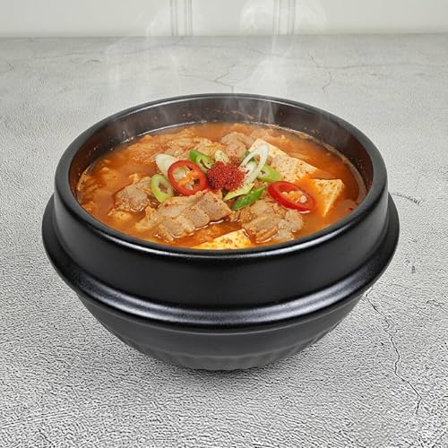 Korean Hot Pot Ttukbaegi 5.5 Inch Clay Cooking Bowl, Direct Fire Safe Ceramic Stew Pot for Soup, Rice, Noodle, Microwave & Dishwasher Safe Earthenware, Made in Korea, Black Mini Casserole - size: Small