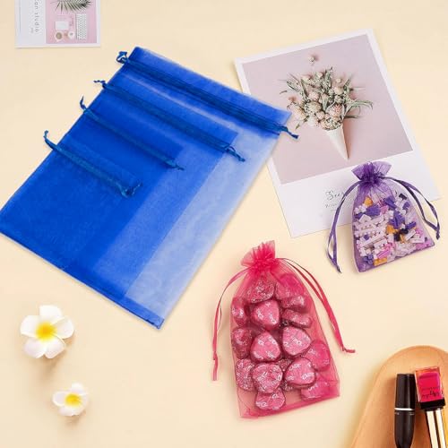 Crweety 50PCS Blue Organza Bags 3x4, Small Mesh Gift Bags with Drawstring for Jewelry Candy Sachet, Sheer Gift Pouches for Men Birthday Bridal Baby Shower Wedding Party Favor Halloween - color: Royal Blue