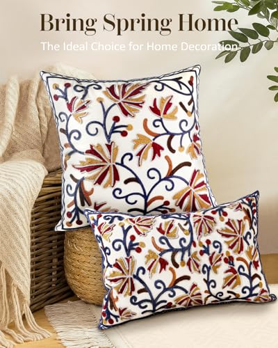 Embroidered Throw Pillow Cover, 20x12 Inch, Fall Floral - color: Fall Flower, size: 20" x 12" (Pack of 1)