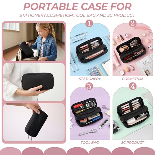 Della Gao Large Pencil Case, Big Capacity Pencil Pouch with 2 Compartments - color: DellaGao-WJ001BK