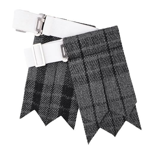 EZE Kilt Flashes for Men with Heavy Buckle Adjusters, Plain & Tartan Kilt Sock Flashes Acrylic Wool - color: Grey Watch Night
