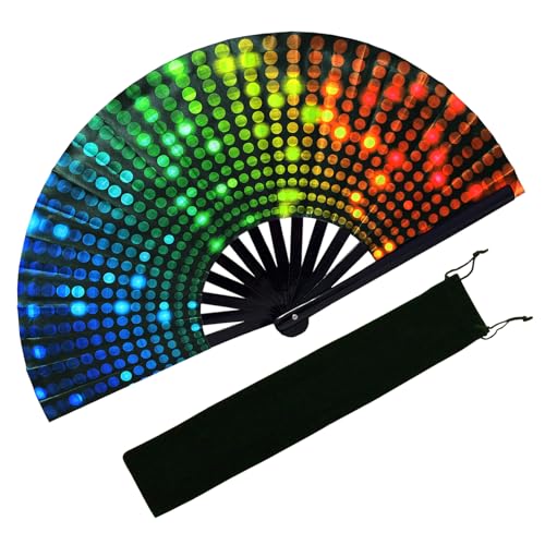 EOSAU Large UV Glow Rave Fan Folding Hand Fans for Line Dancing Dj Lighting - color: 13" Dj Lighting