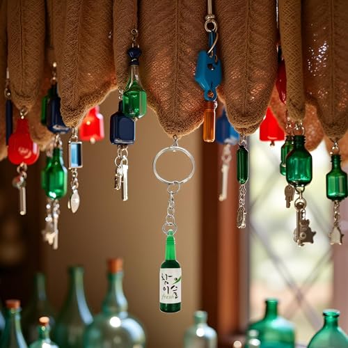 Green Soju Cans Keychain Fashion Drink Soju Bottle Keychain 6 Colors Simulation Resin Beer Wine Trinket Keyring Pendant Jewelry,Korean Keychains, Women Accessories，Keyrings, Keychains and Charms