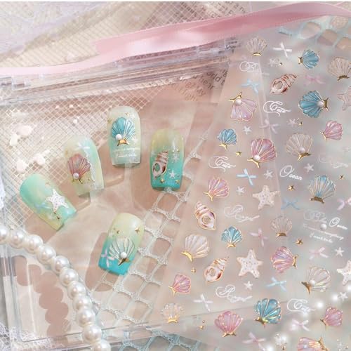 5D Embossed Under The Sea Stickers for Nail Art Jelly Fish Self-Adhesive Nail Art Decals for Women Nail Supplies Art Design Stickers (TL-481) - style: TL-481