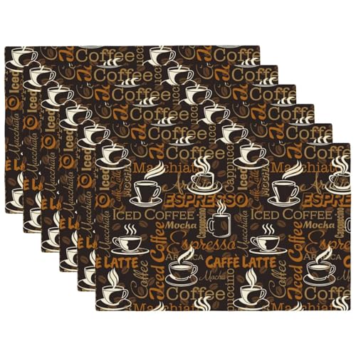 Brown Coffee Placemats Rectangle Linen Table Placemet Set of 6 - color: Brown White, size: Set of 6