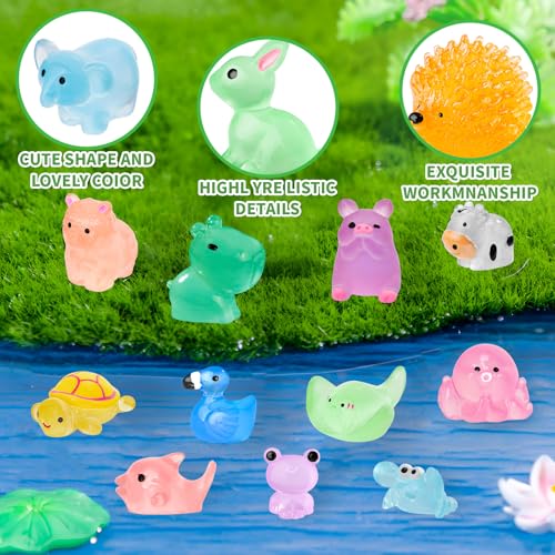 240 PCS Luminous Mini Resin Animals 30 Styles Miniatures Animal Figurines Glow in the Dark Tiny Little Animals Figures to Hide for DIY Fairy Garden Micro Landscape Dollhouse Aquarium Party Decor - color: 240pcs-animals