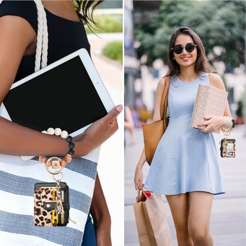 COOLANS Silicone Bracelet Wristlet Wallet Credit Card Holder RFID ID Window Key Ring Tassel Slim Wallet Women Keychain Purse - color: Black Leopard