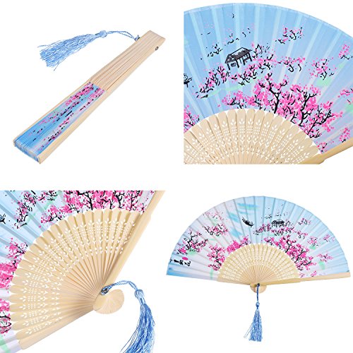 Zonon 4 Pack Hand Held Folding Fans for Women Silk,Classic - style: Classic