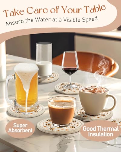 Absorbent Cup Coasters Set of 6 with Holder, Bee - color: Bee