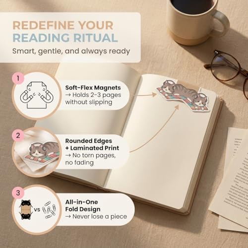 Cat Bookmark Bookmarks Set of 10 - Cozy Sleeping Kitty Page Clips with Relaxing Poses, Cute Book Accessories for Cat Lovers & Slow Living Fans - size: S-Sleeping Cat