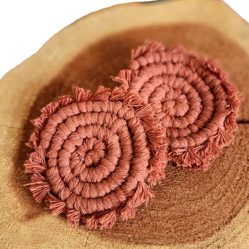 Cotton Car Coasters for Cup Holders, 2PC Car Cup Coasters, Drink Coaster Holder, Cute cupholder Coaster Accessories for Women, Macrame, Boho (Cafe Latte) - color: Cafe Latte