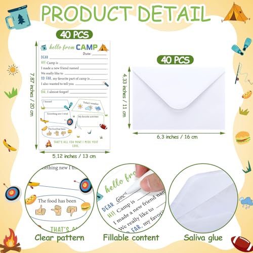 80 Pcs Camp Stationery Paper Envelopes,Neutral Fill in the Blank - style: Neutral Fill in the Blank