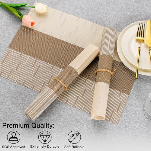 Placemats Set of 4, Vinyl Woven Heat-Resistant Place Mats - color: Beige Light Brown, size: Set of 4