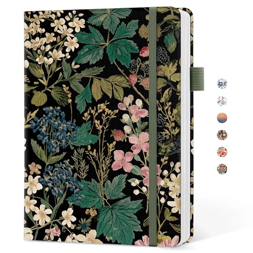 Taja Pretty Lined Journal for Women, Aesthetic Hardcover Leather Journal - color: O-Forest Botanica, style: A-Lined